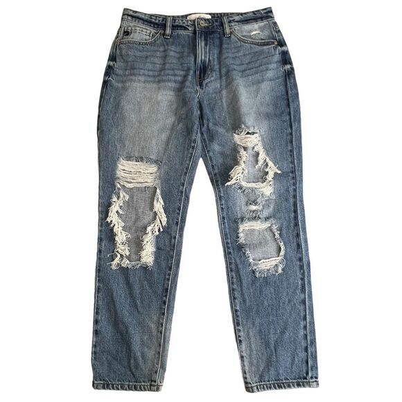 KanCan Womens Medium Wash Mid Rise‎ Distressed Straight Leg Jeans 9/28 - Picture 2 of 8